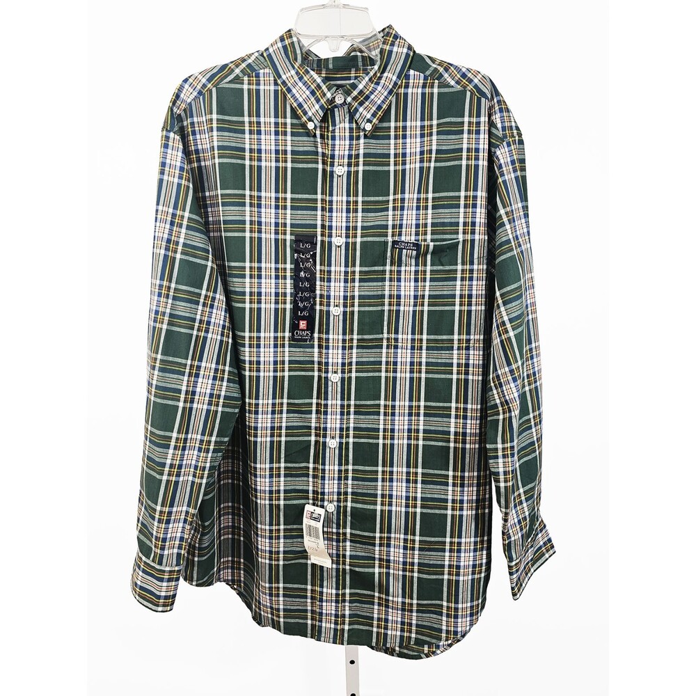 Vintage Chaps Polo Ralph Lauren Large Green Plaid Men's Button Down Shirt NWT